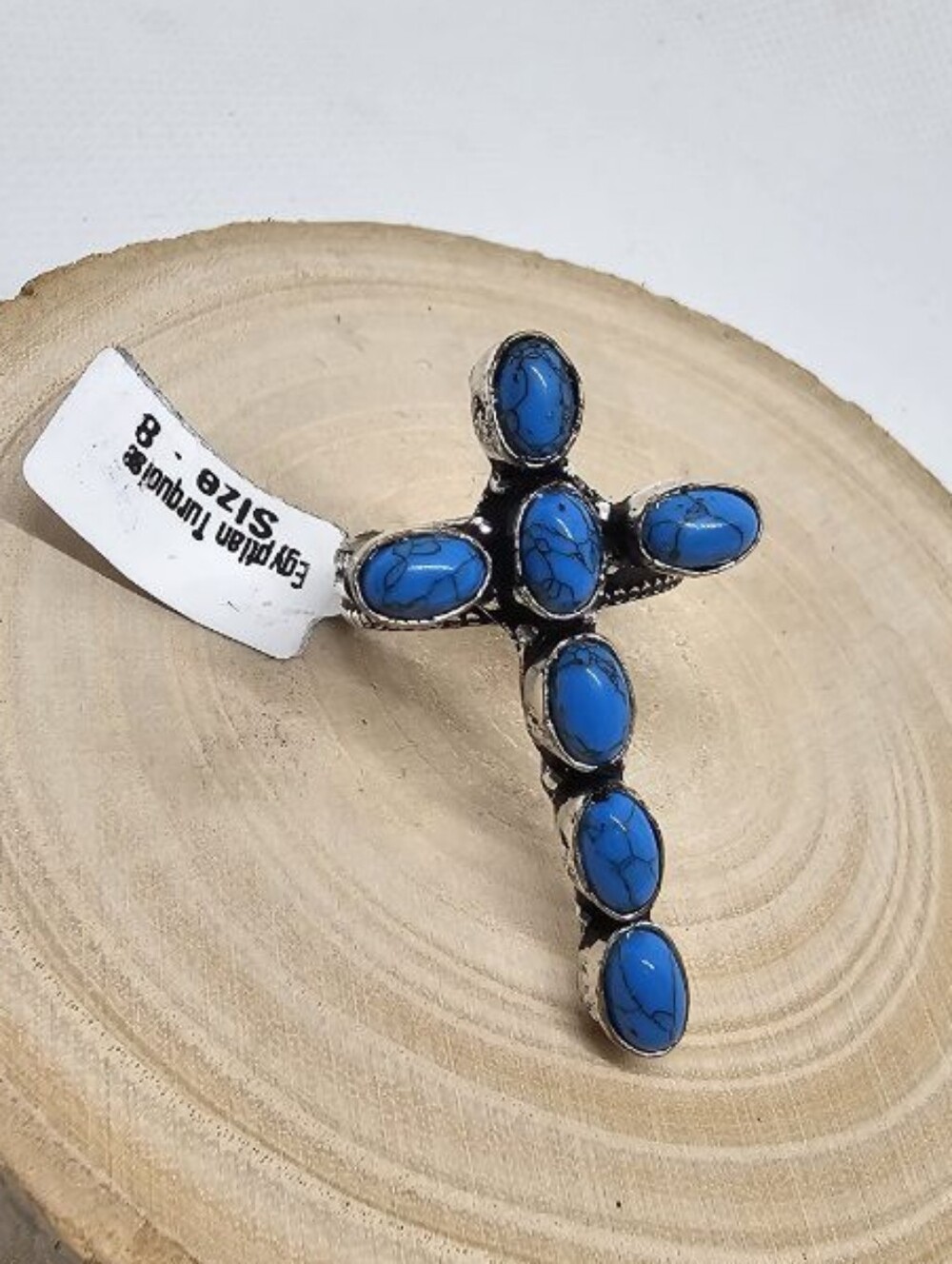 Native American TURQUOISE CROSS RING NEW SIZE 8 - Picture 2 of 2